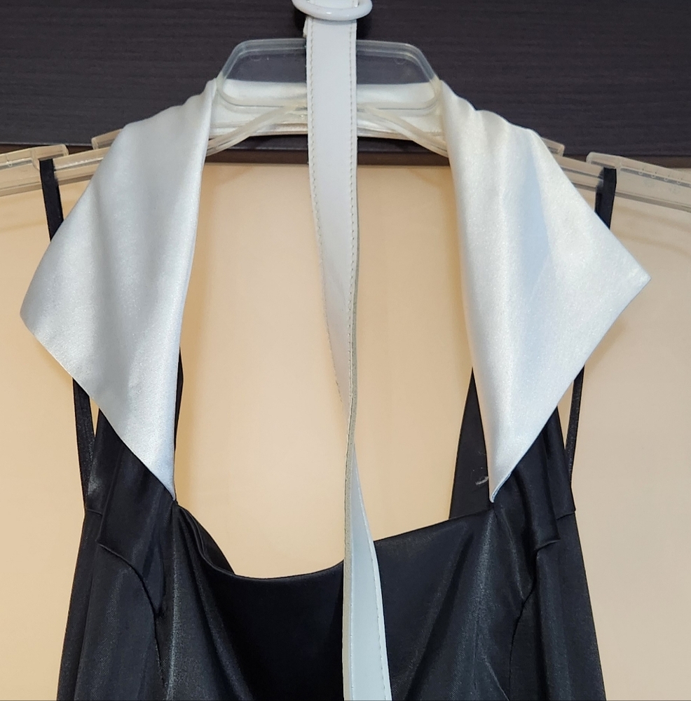 BETTIE PAGE Tatyana Black Satin Reto Sleeveless Dress White Collar Belt XL
